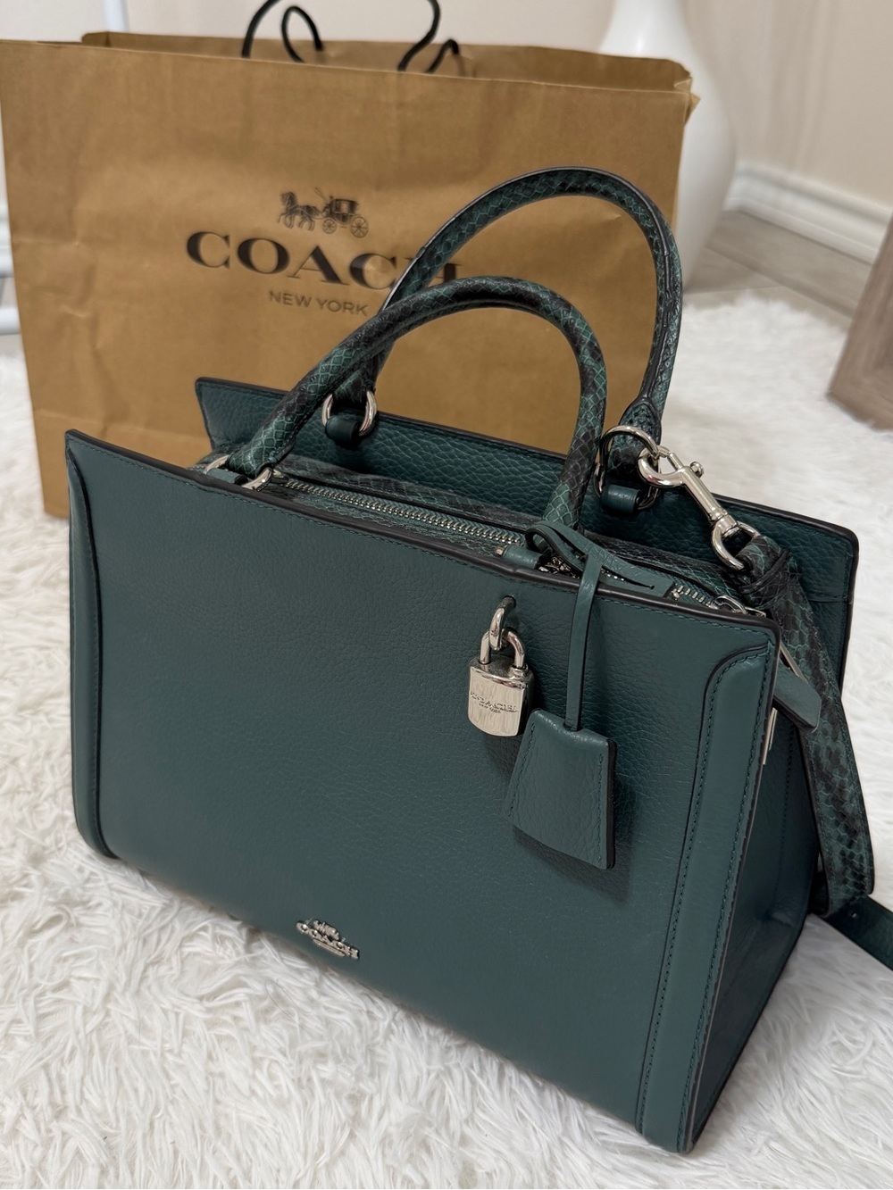 NWT Coach Zoe Leather Satchel Snakeskin Trim Crossbody Strap & Accents